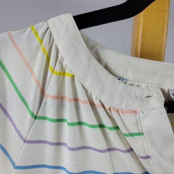 Vintage Society rainbow stripe gathered neck button collar tee - Picture 5 of 9
